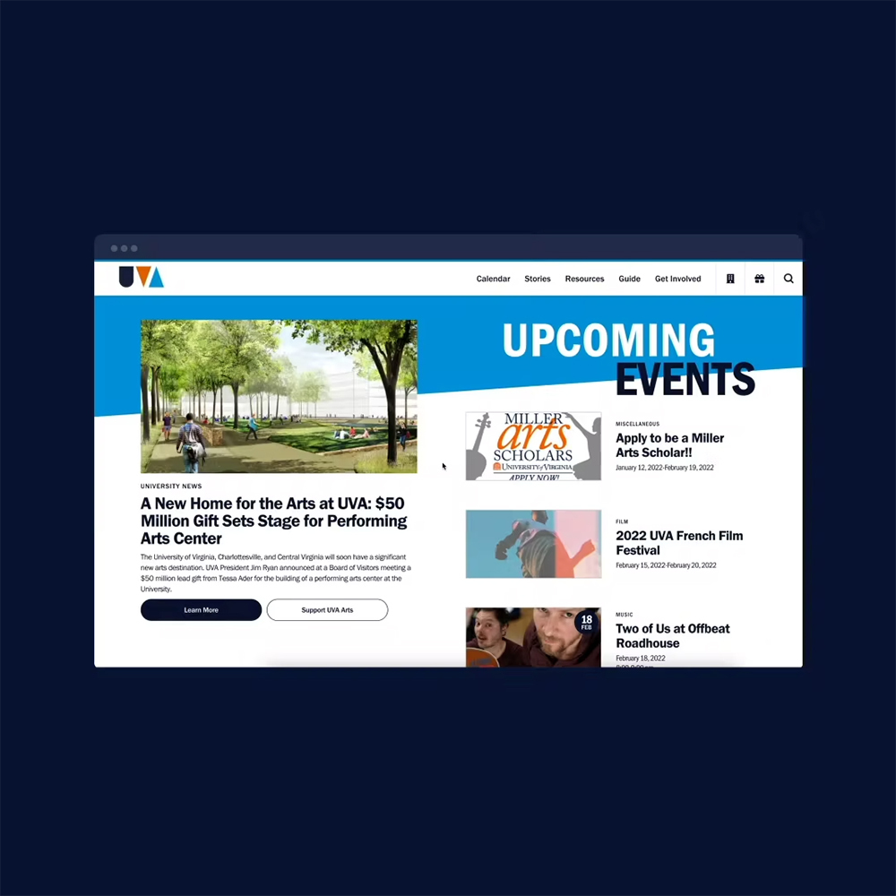 UVA Arts homepage view