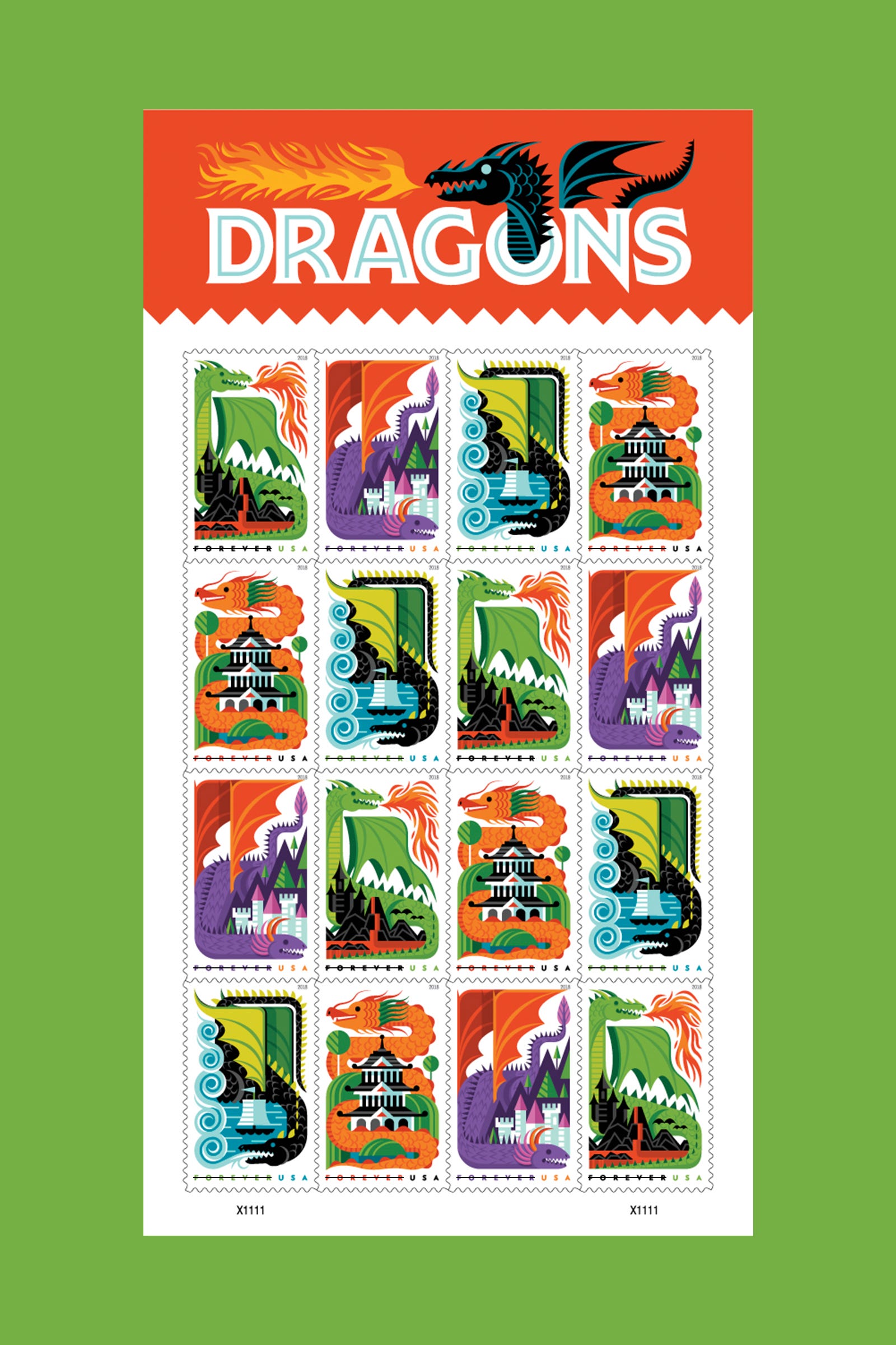 Pane of dragons stamps