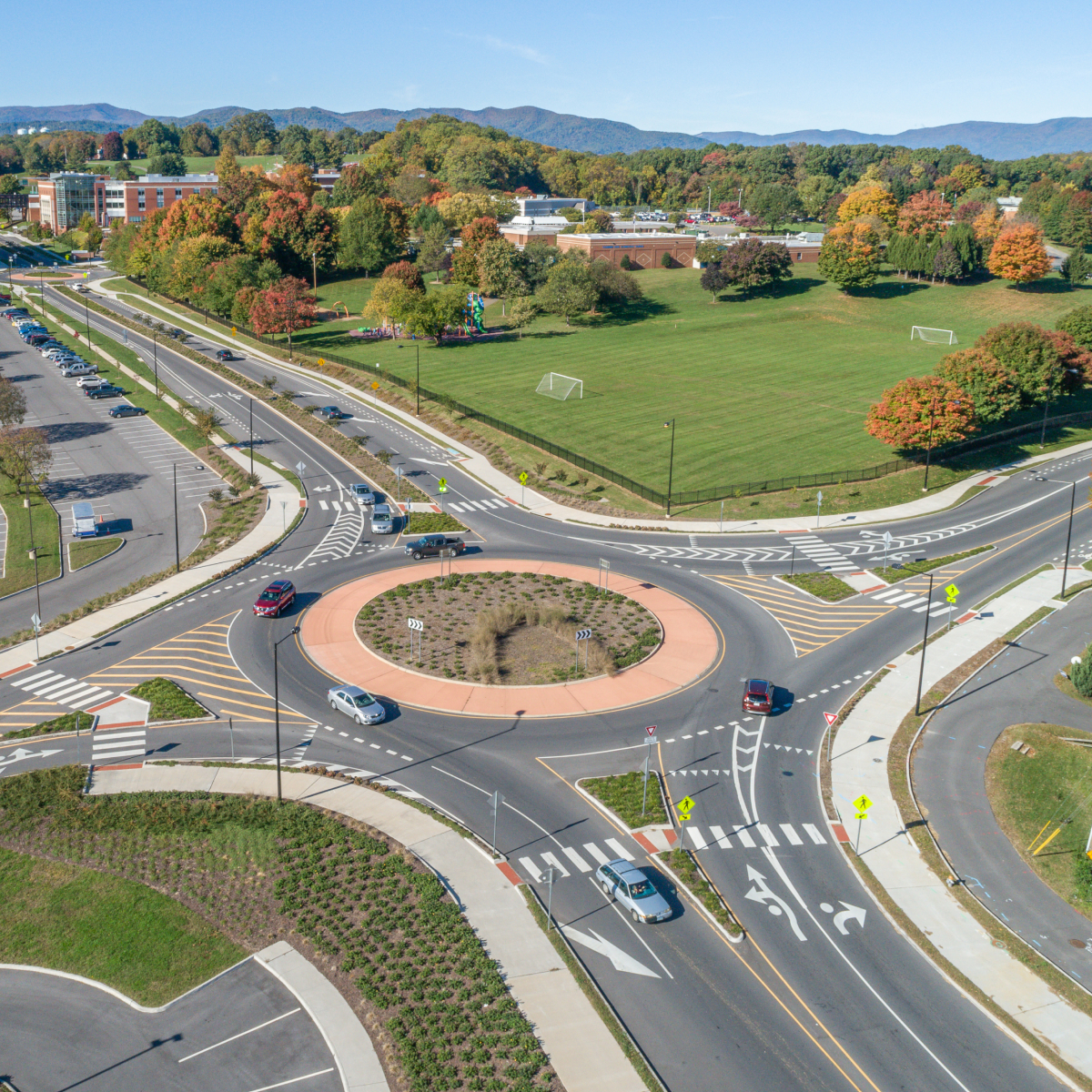 Aerial view of roundabout