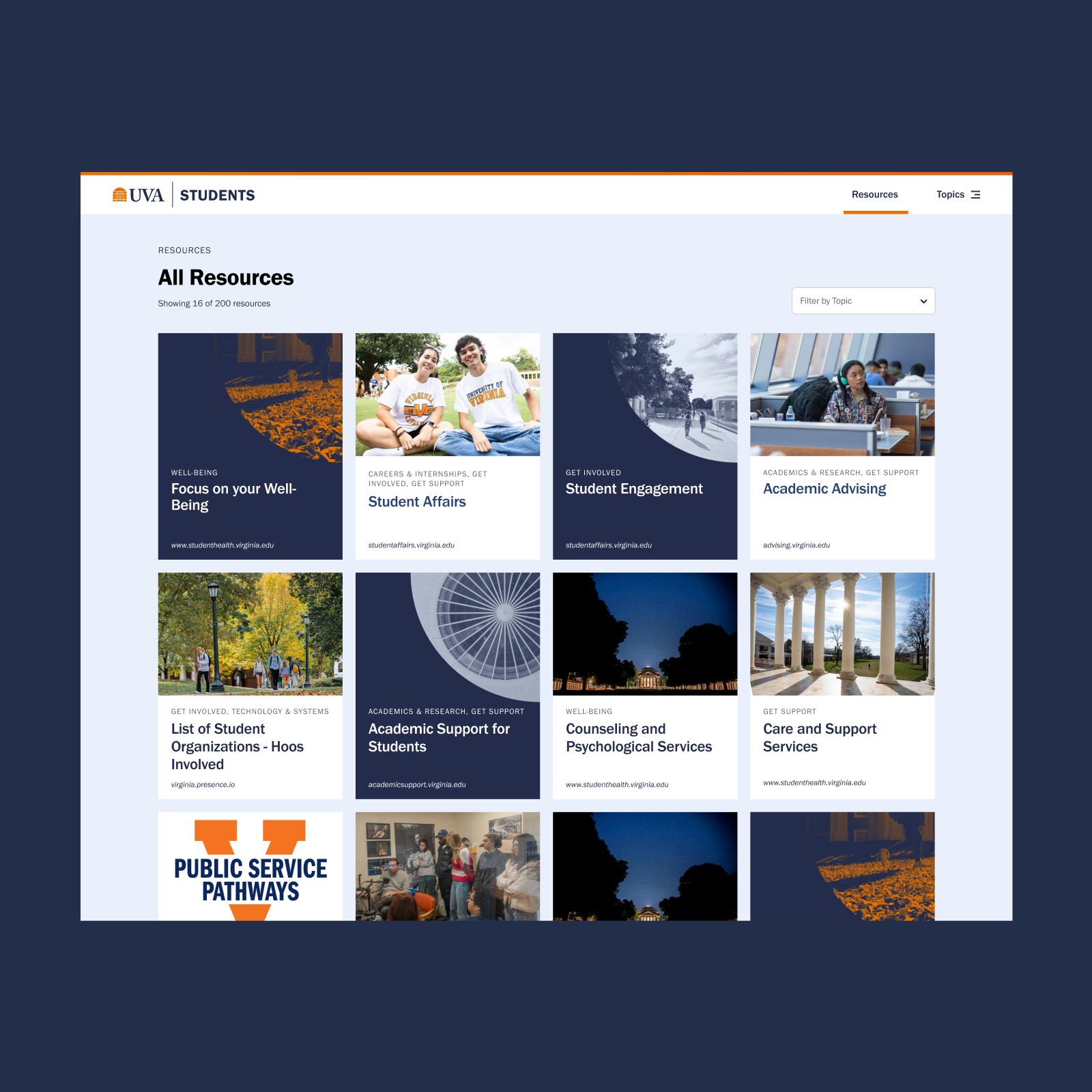 grid of resources on website