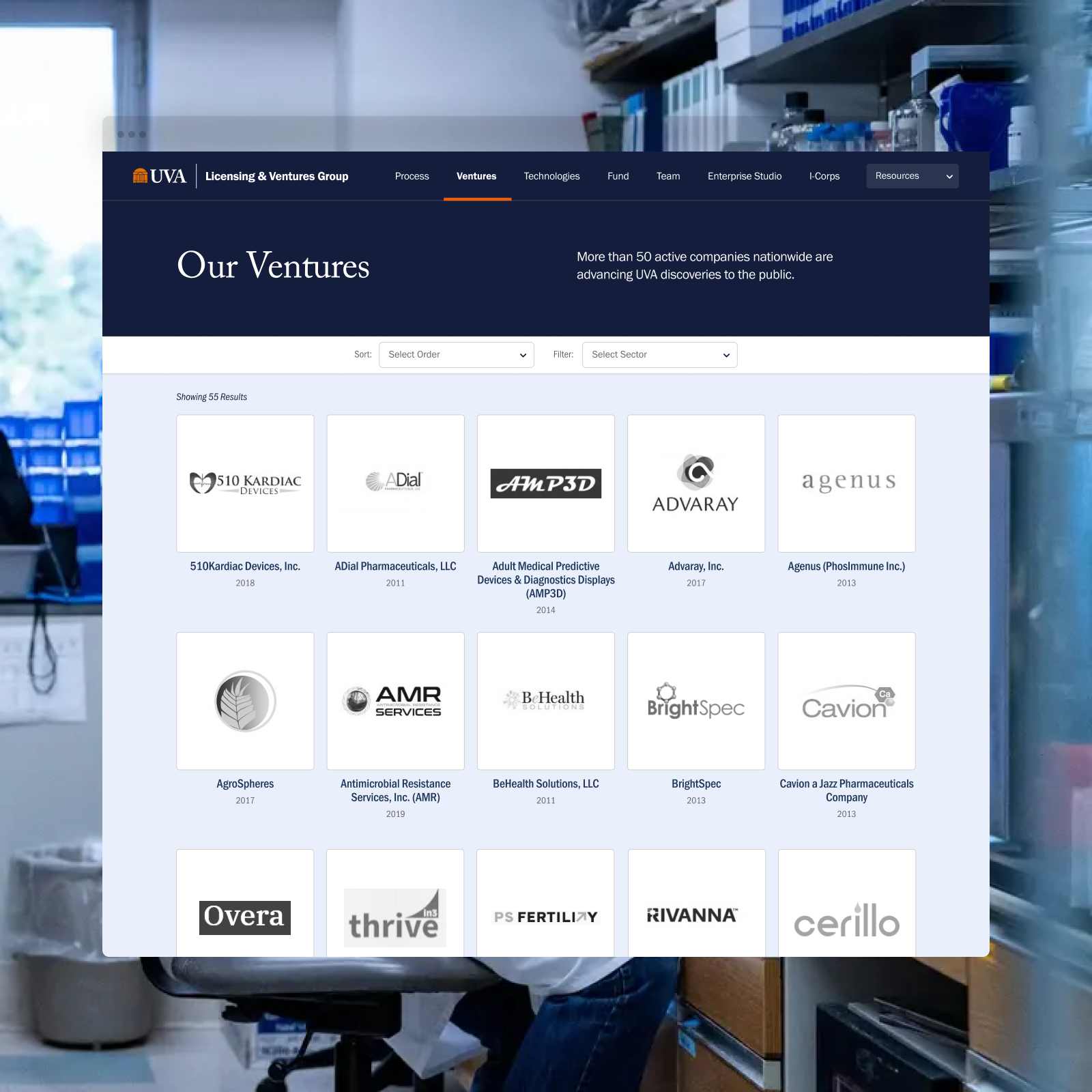 Gallery of ventures on website