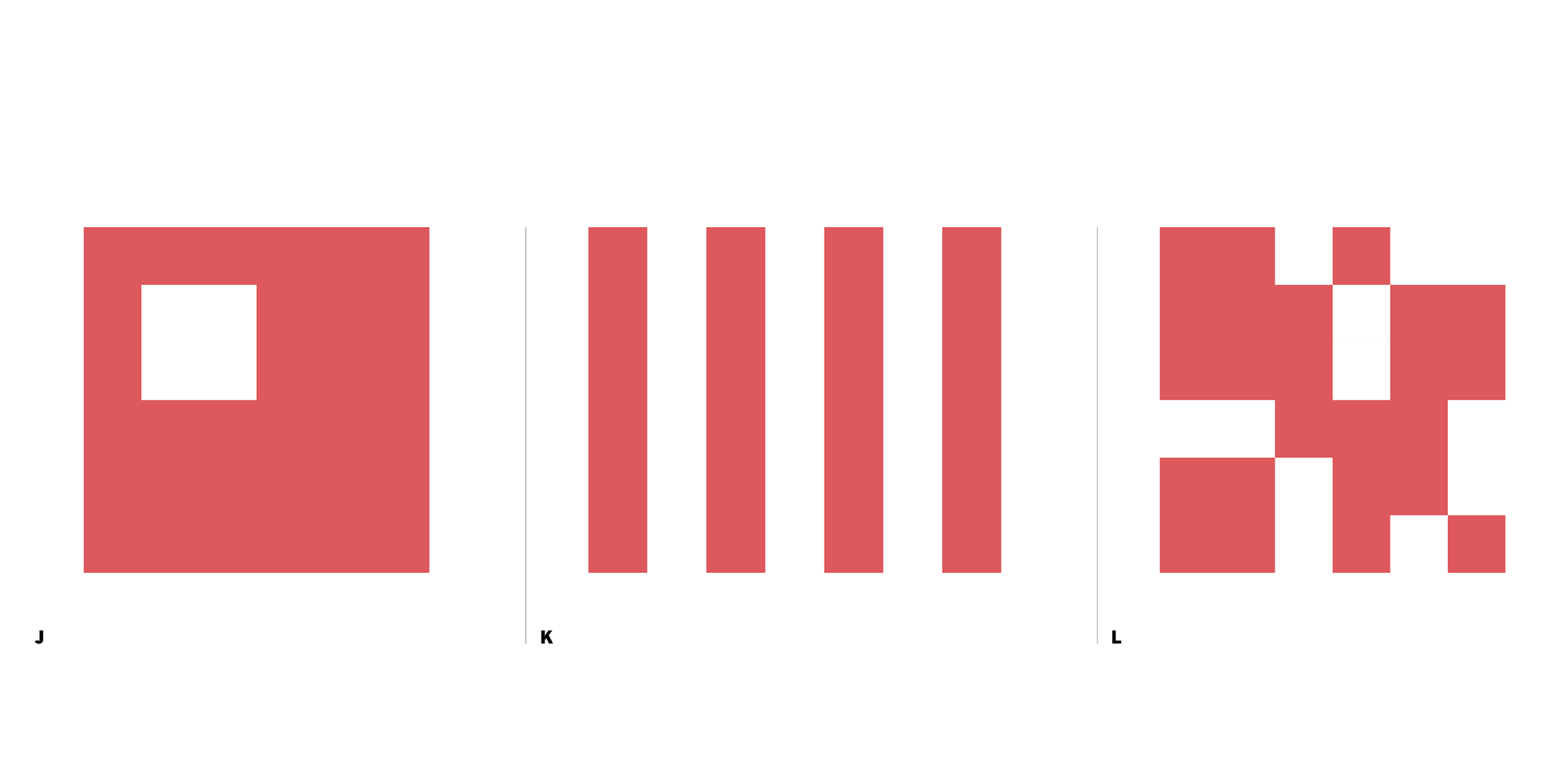 three graphic squares
